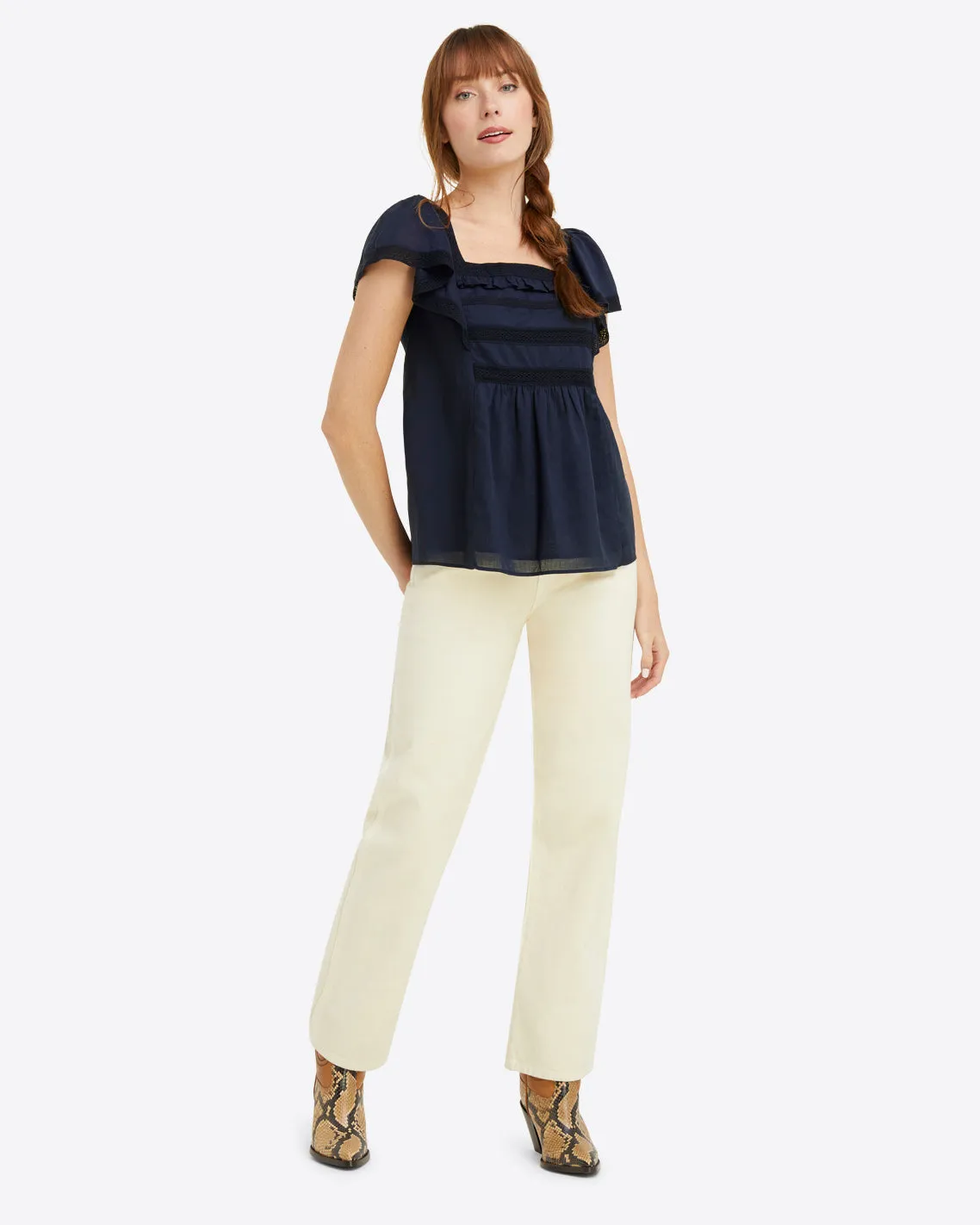 Maren Top in Navy Embroidered Stripe sold by Draper James product image thumbnail 4