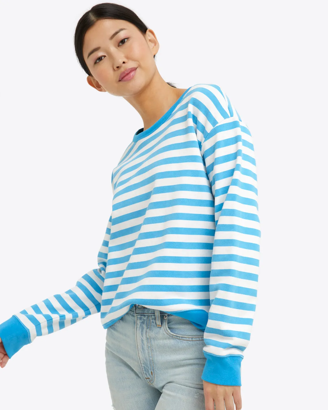Kelsea Sweatshirt in Awning Stripe sold by Draper James