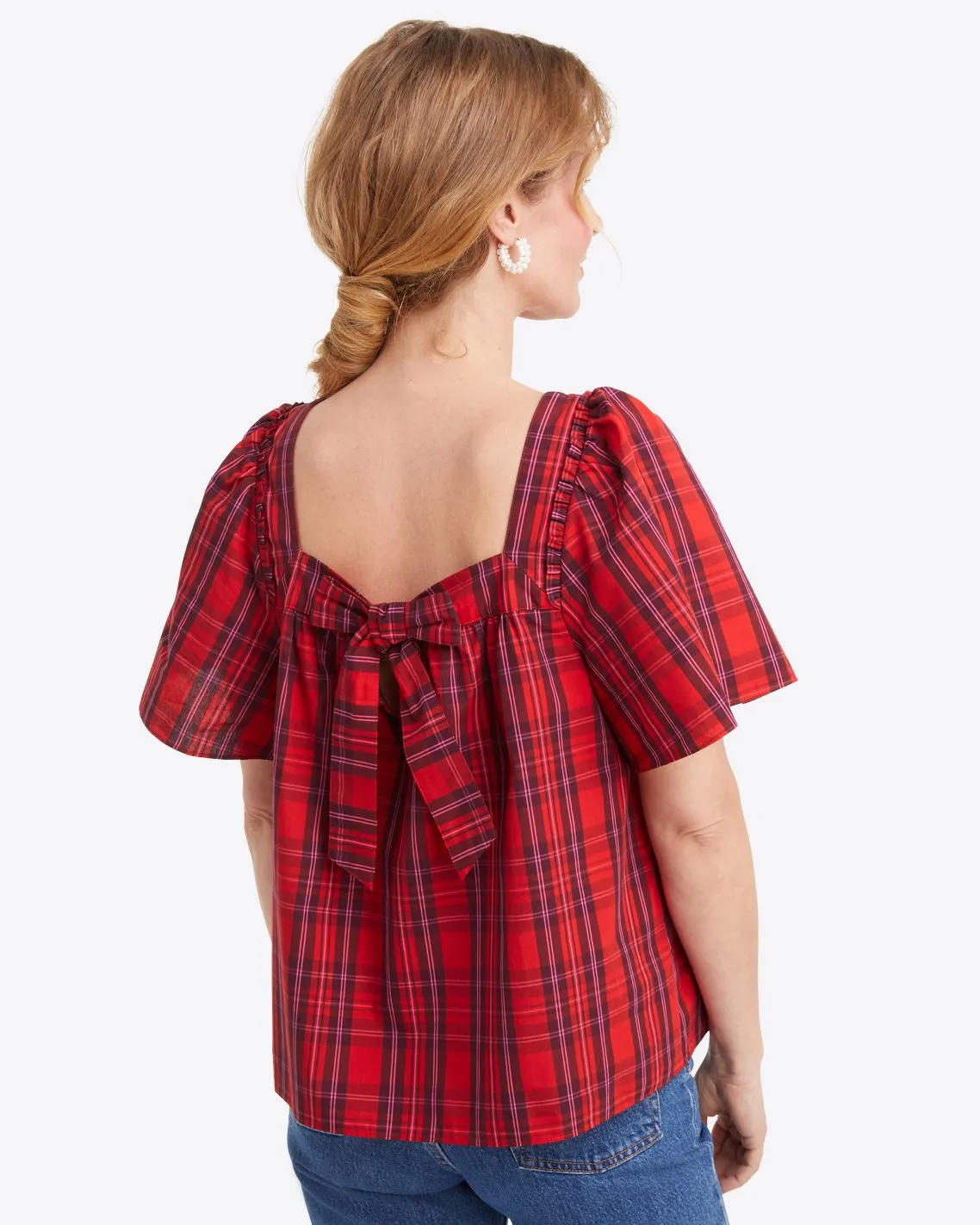 Maren Bow Back Top in Elle Plaid sold by Draper James product image thumbnail 2