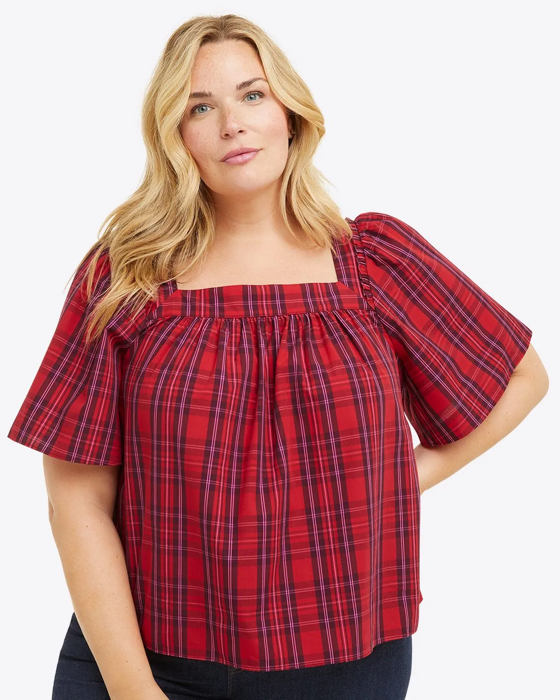 Maren Bow Back Top in Elle Plaid sold by Draper James product image thumbnail 3