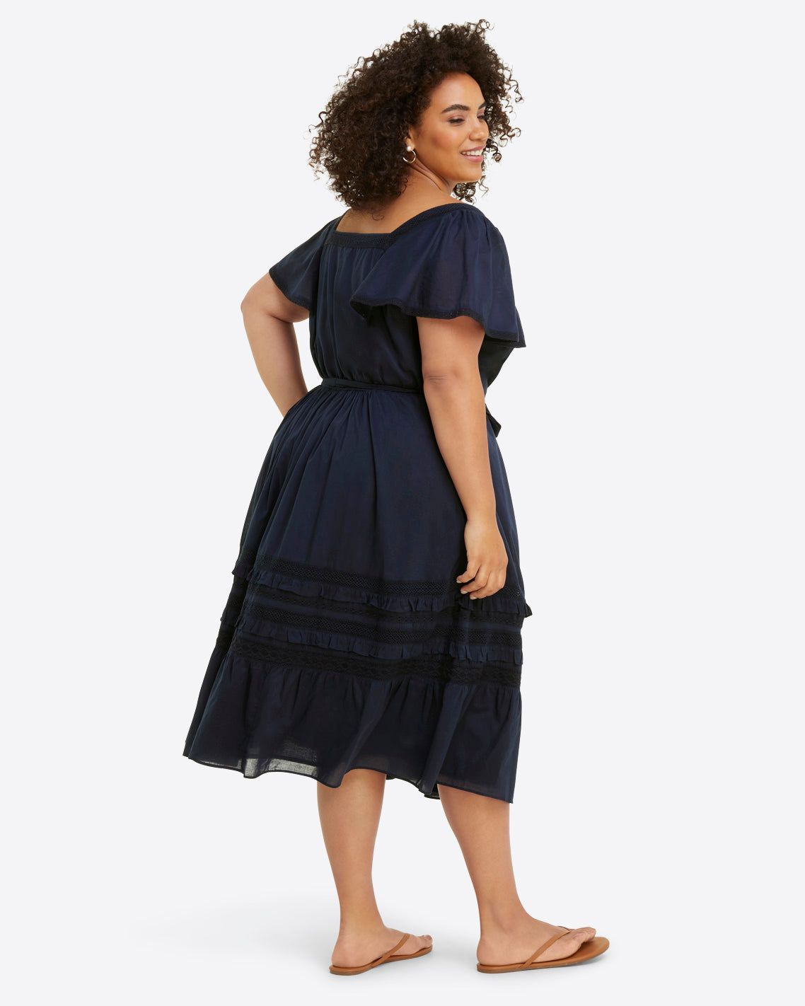 Tie Waist Peasant Dress in Navy Embroidered Stripe sold by Draper James product image thumbnail 4