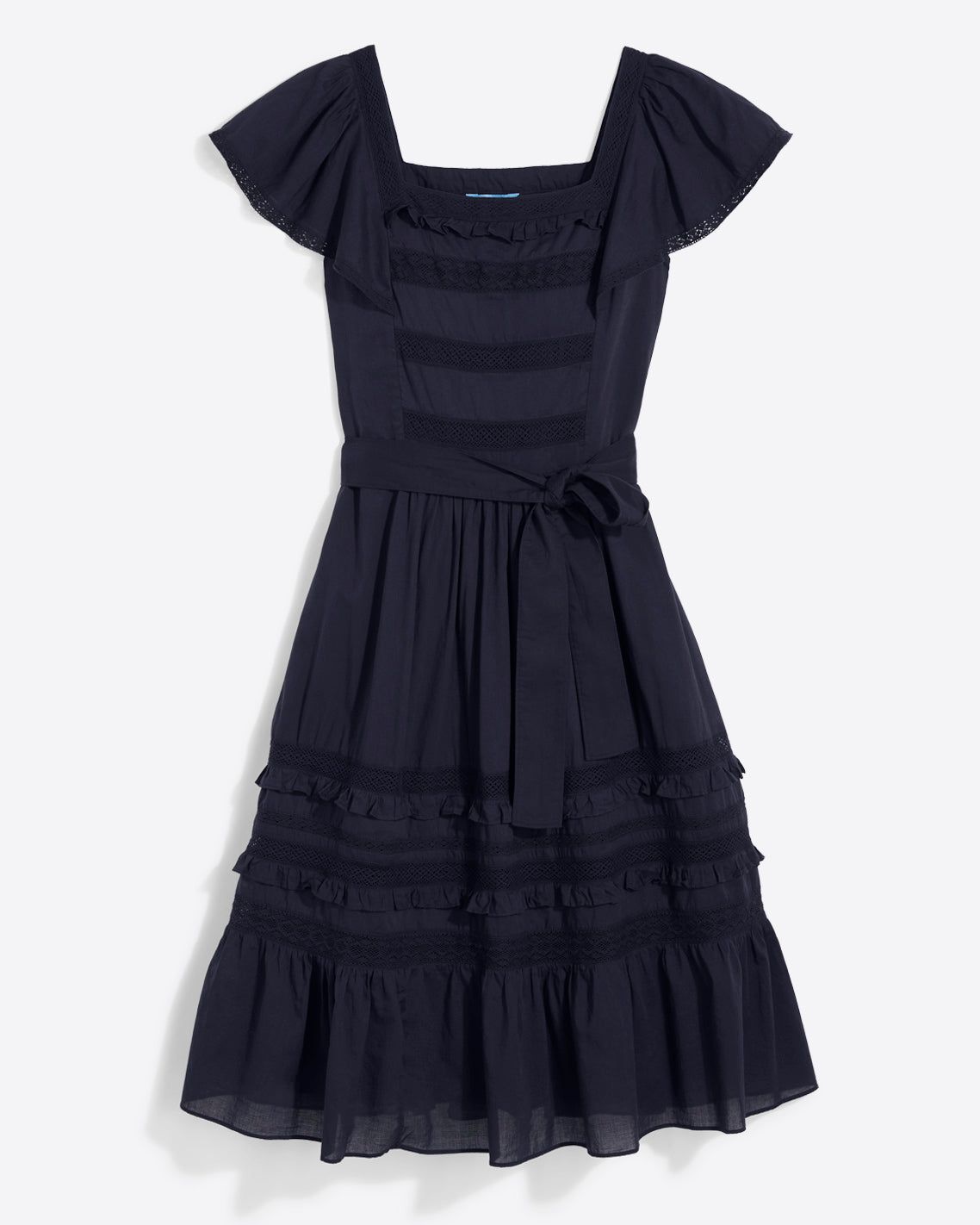 Tie Waist Peasant Dress in Navy Embroidered Stripe sold by Draper James product image thumbnail 2