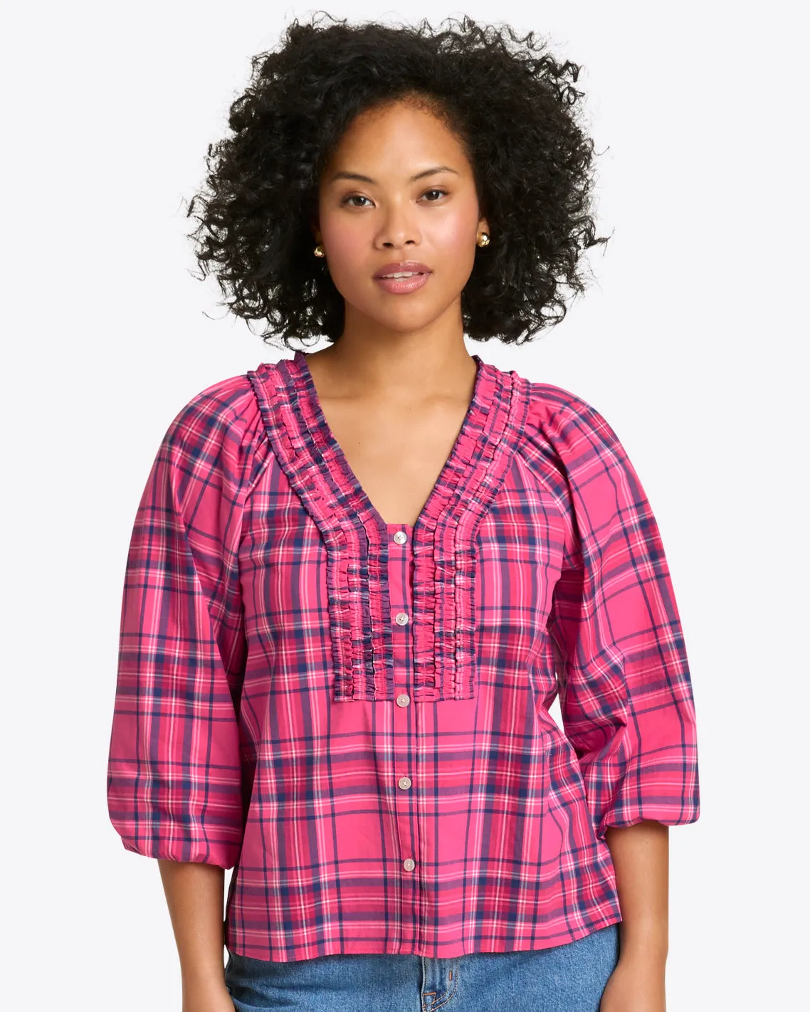 Aubrie Top in Pink Angie Plaid sold by Draper James
