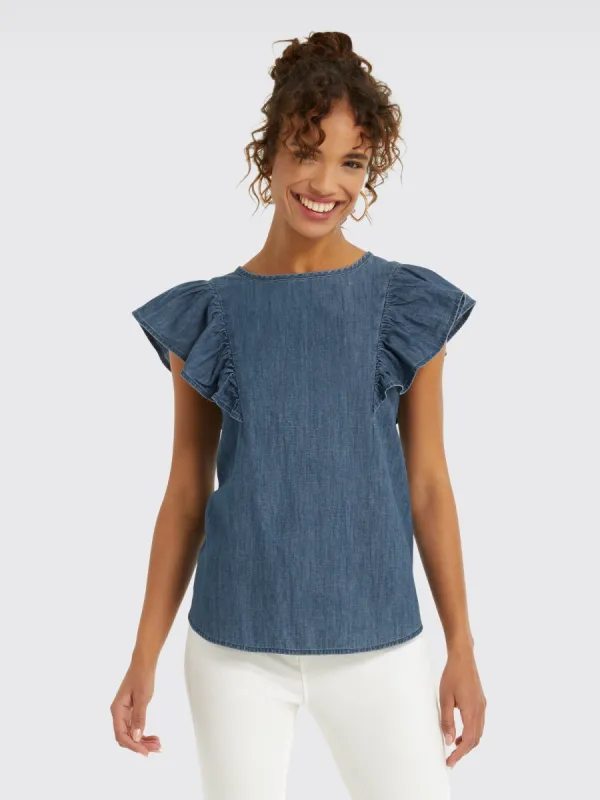 Chambray Flutter Sleeve Top sold by Draper James