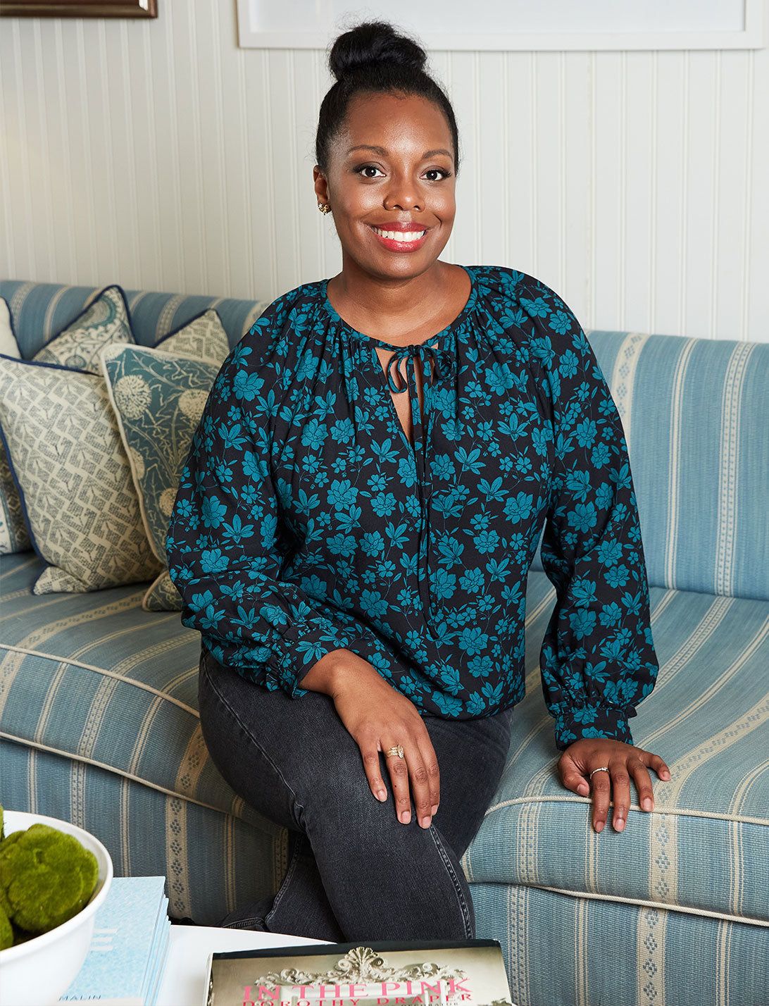 Tie Neck Top in Emerald Magnolia sold by Draper James product image thumbnail 3