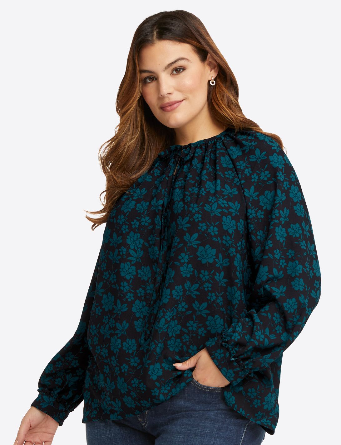 Tie Neck Top in Emerald Magnolia sold by Draper James product image thumbnail 4