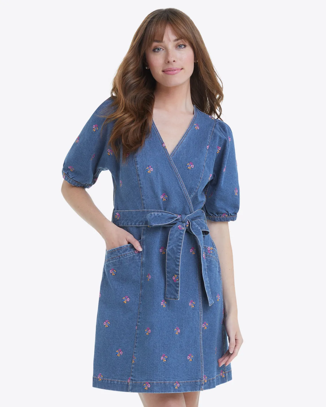Wrap Dress in Embroidered Posy sold by Draper James product image thumbnail 3