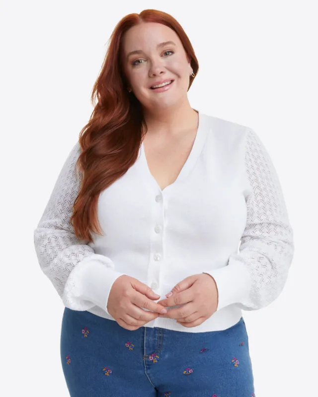 Button Front Cardigan in White sold by Draper James