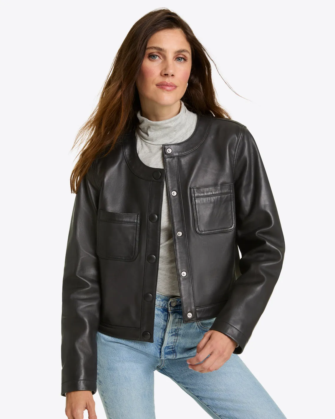 Leather Collarless Jacket sold by Draper James