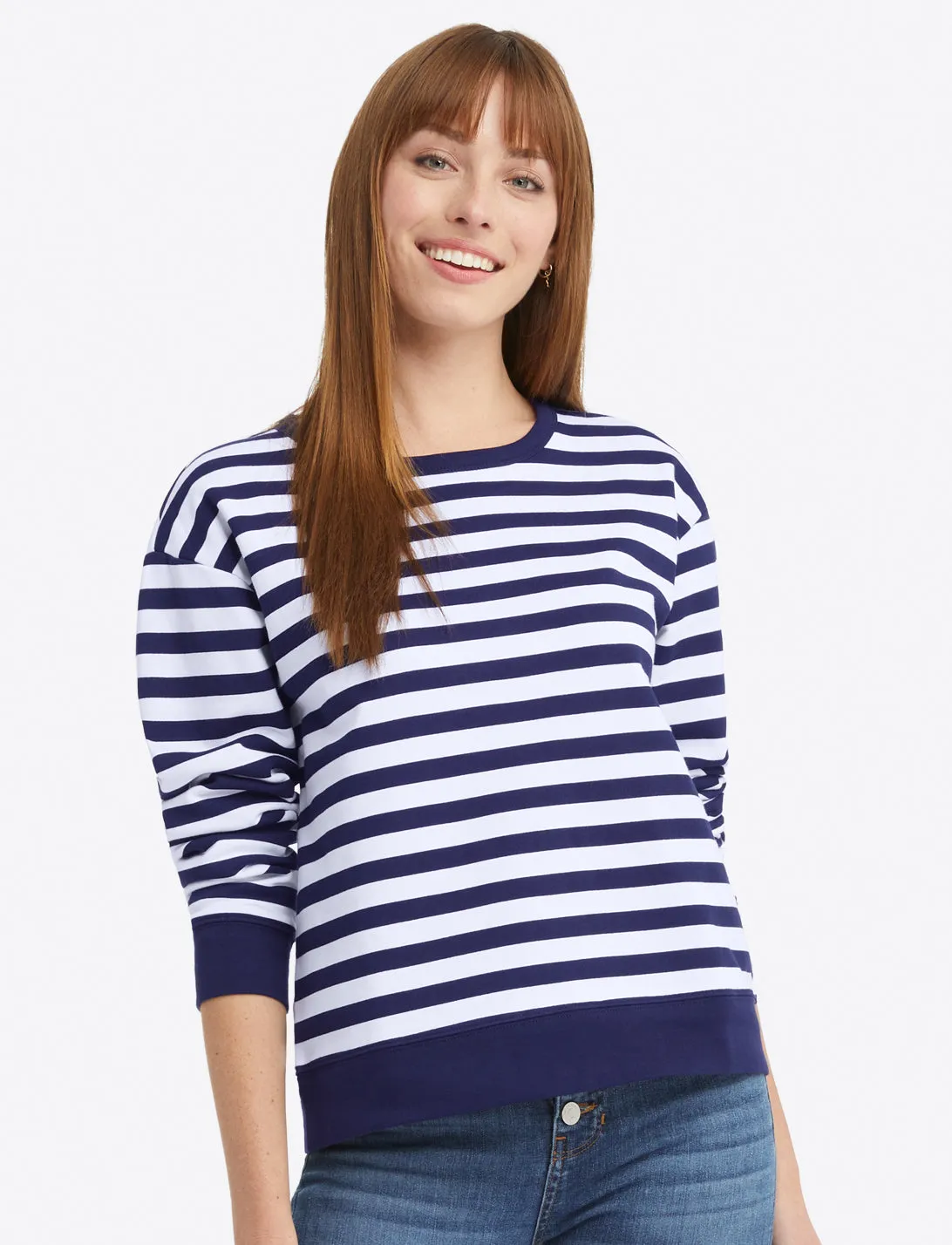 Kelsea Sweatshirt in Awning Stripe sold by Draper James