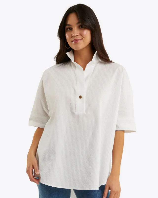 Logan Top in White Shirting Stripe sold by Draper James