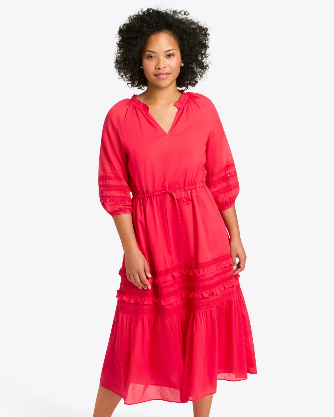 Martina Midi Dress in Embroidered Stripe sold by Draper James