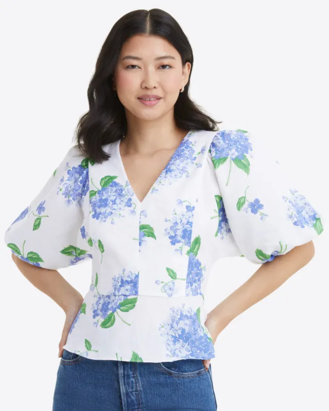 Terrie Tie Back Top in Linen Hydrangea sold by Draper James