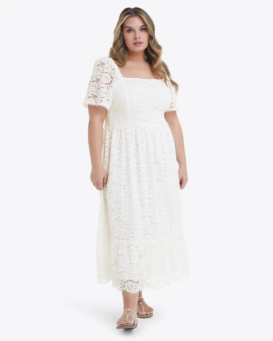Short Sleeve Carrie Midi Dress in Lace sold by Draper James