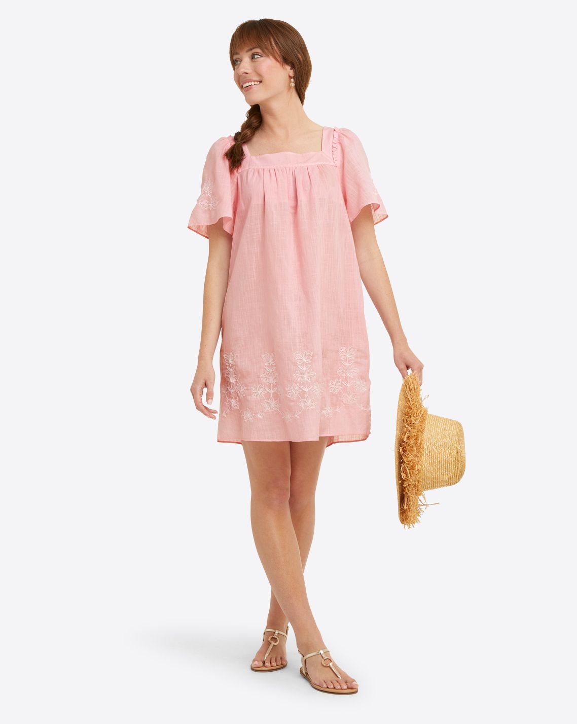 Maren Shift Dress in Pink Embroidered Floral sold by Draper James