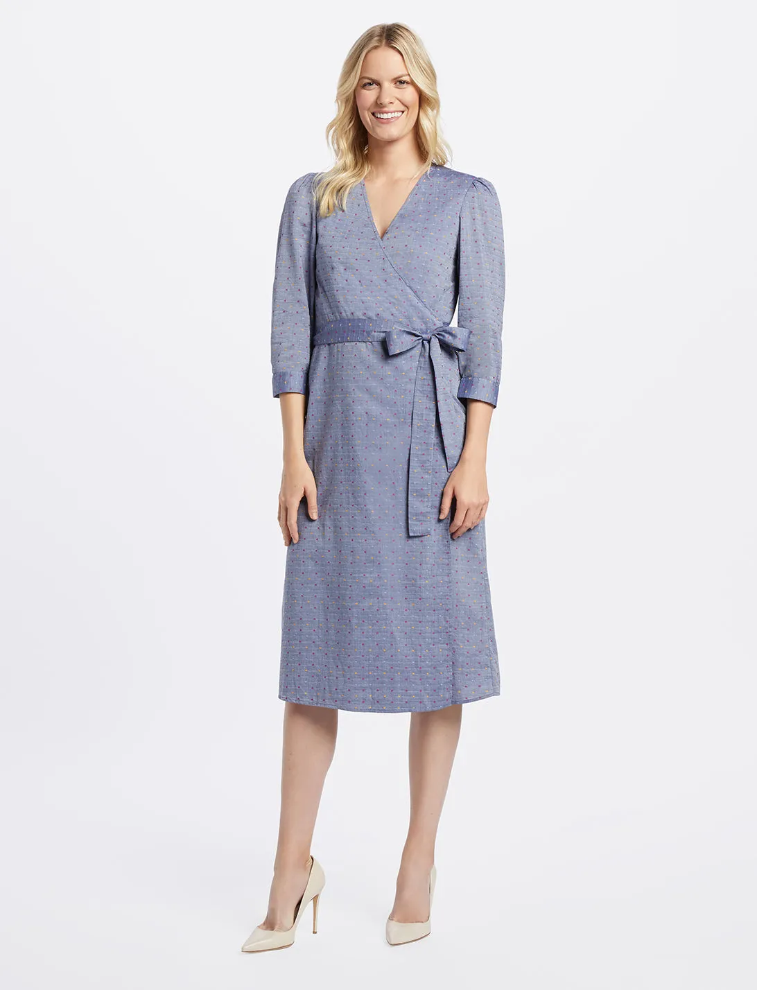 Embroidered Dot Chambray Wrap Dress sold by Draper James product image thumbnail 2