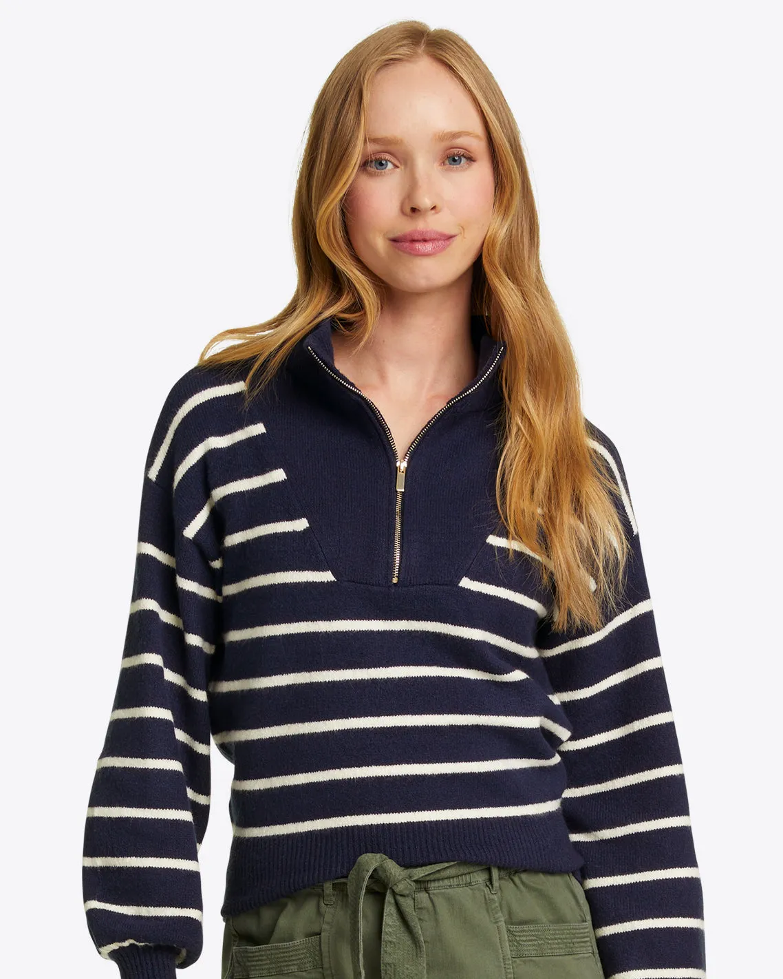 Quarter Zip Sweater in Mariner Stripe sold by Draper James