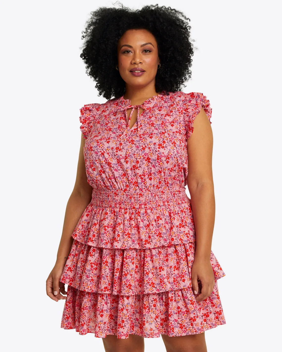 Alana Tiered Mini Dress in Pansy Floral sold by Draper James