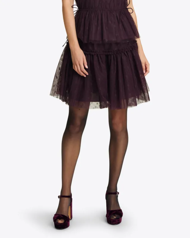 Mini Tiered Skirt in Plum Tulle sold by Draper James