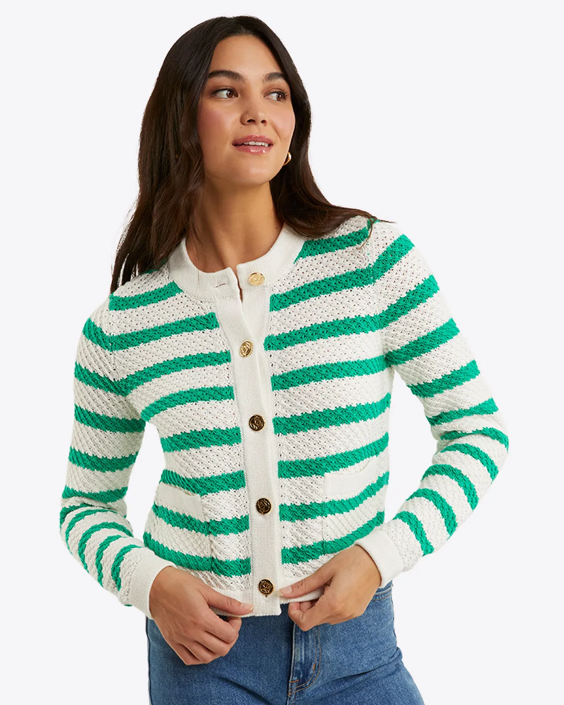 Rita Crewneck Cardigan in Cotton sold by Draper James