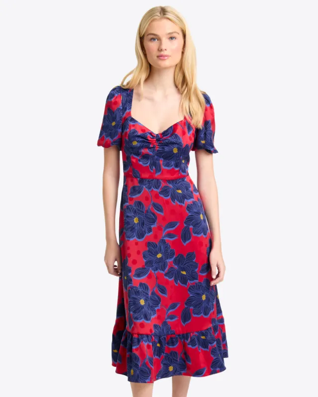 Jamie Midi Dress in Magnolia Jacquard Dot sold by Draper James