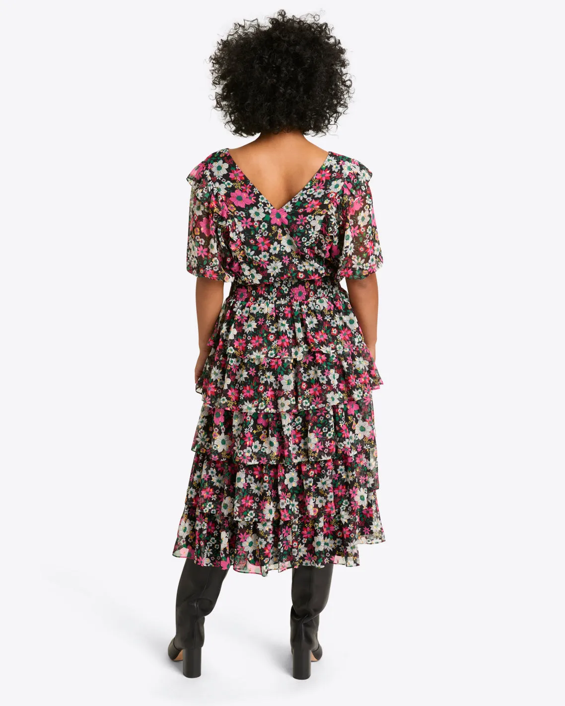 Leah Tiered Ruffle Midi Dress in Amaryllis Fil Coupe sold by Draper James product image thumbnail 3