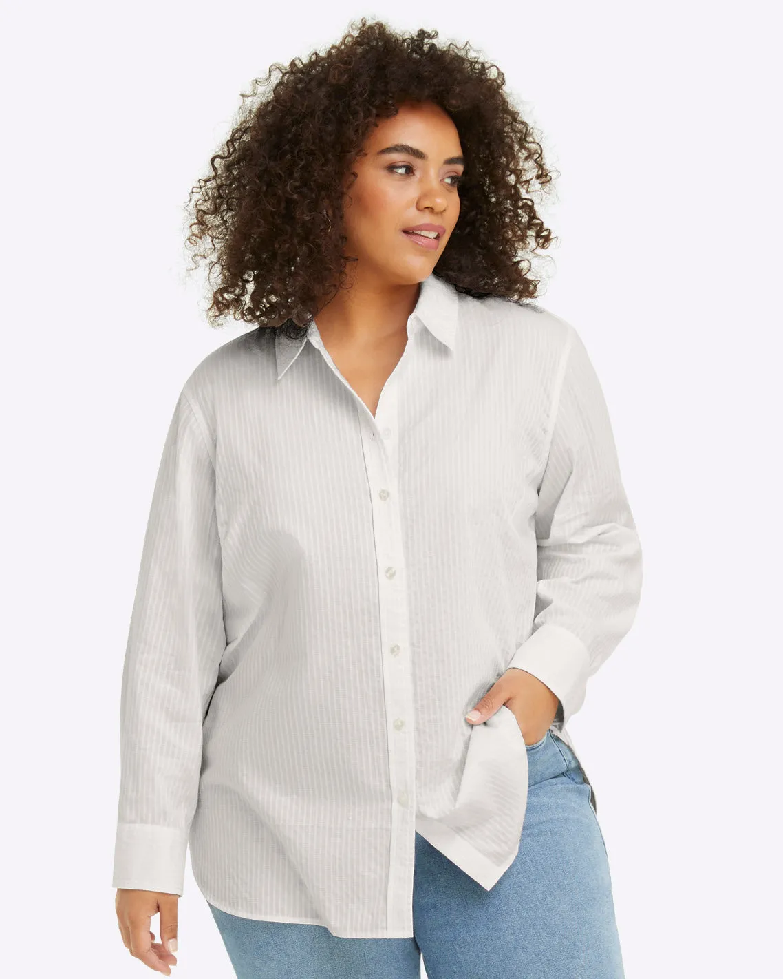 Button Down Top in White Shirting Stripe sold by Draper James product image thumbnail 3
