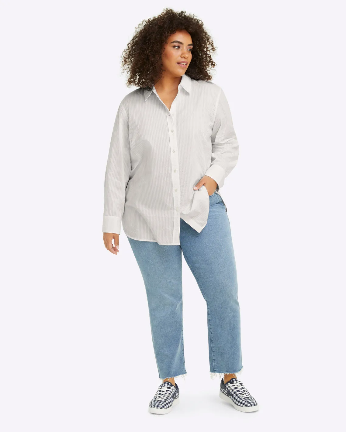 Button Down Top in White Shirting Stripe sold by Draper James product image thumbnail 5