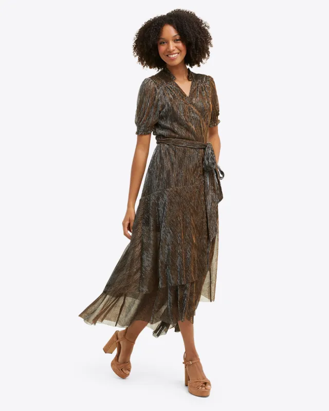 Naomi Wrap Dress in Lurex Plissé sold by Draper James