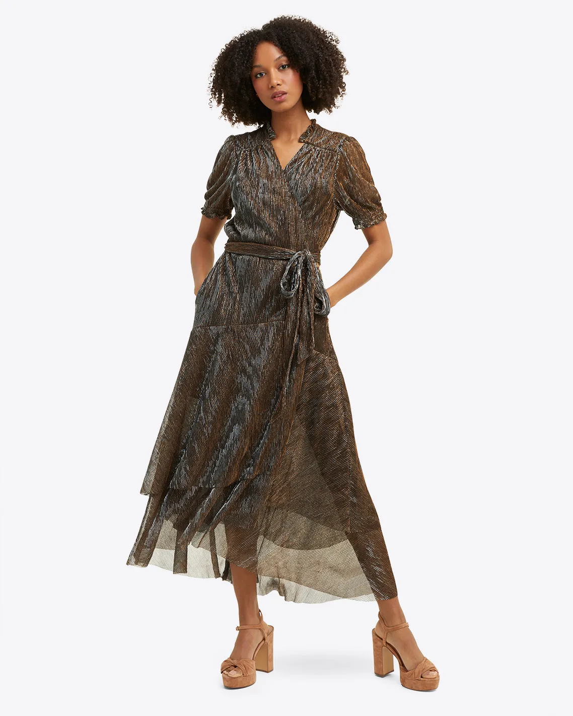 Naomi Wrap Dress in Lurex Plissé sold by Draper James product image thumbnail 3