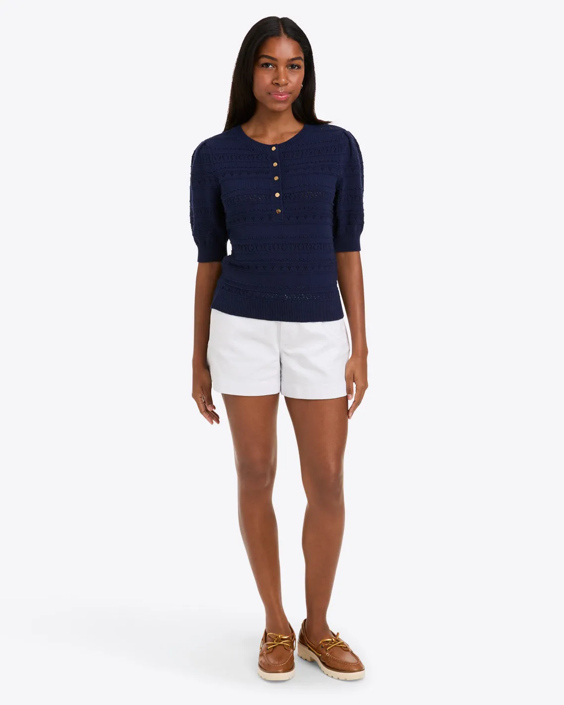 Annabelle Short-Sleeve Sweater in Navy Pointelle sold by Draper James product image thumbnail 2