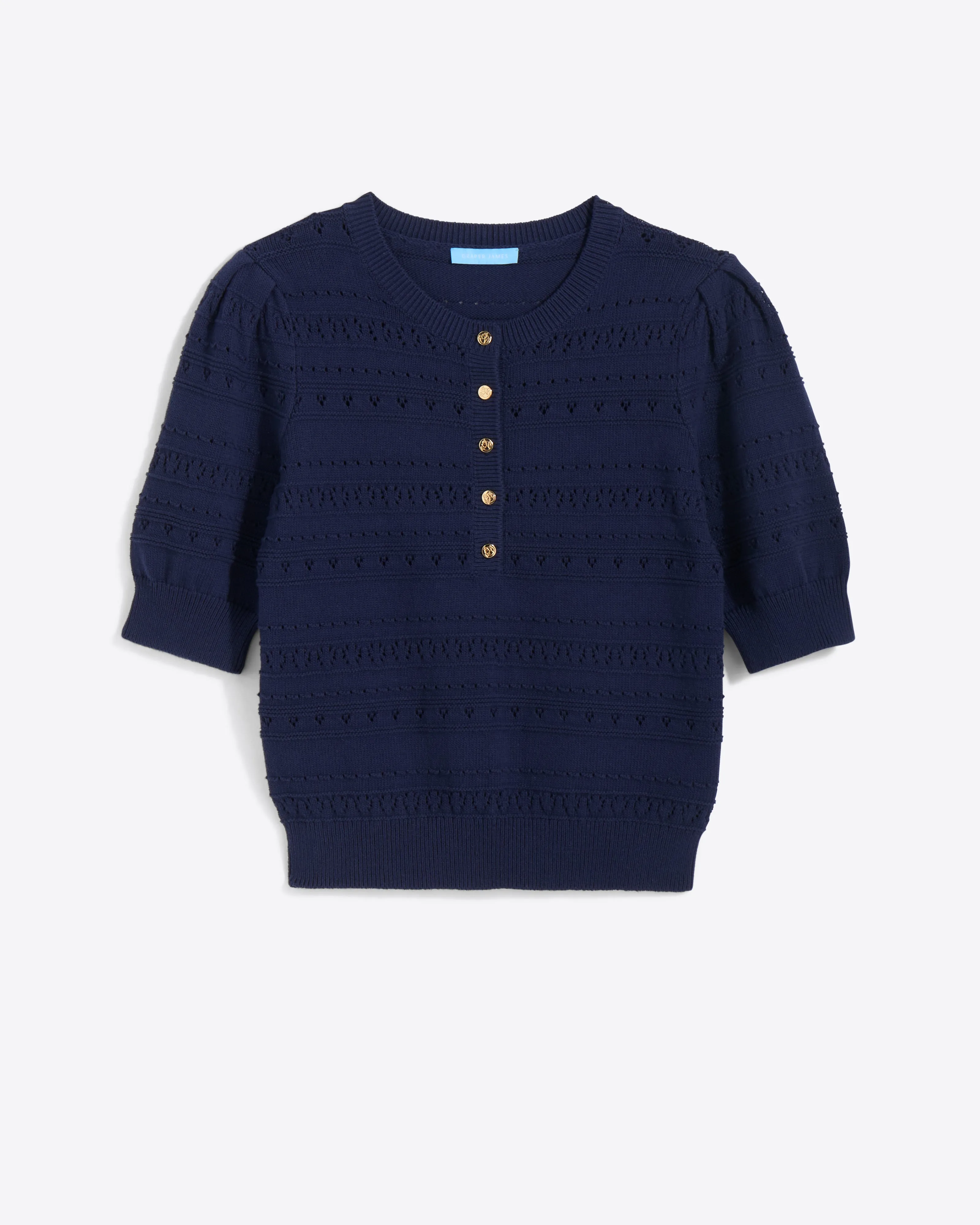 Annabelle Short-Sleeve Sweater in Navy Pointelle sold by Draper James product image thumbnail 4