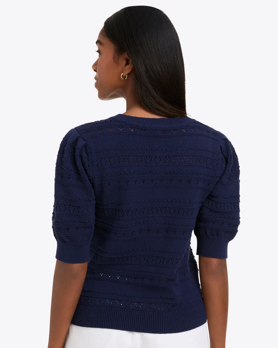 Annabelle Short-Sleeve Sweater in Navy Pointelle sold by Draper James product image thumbnail 3