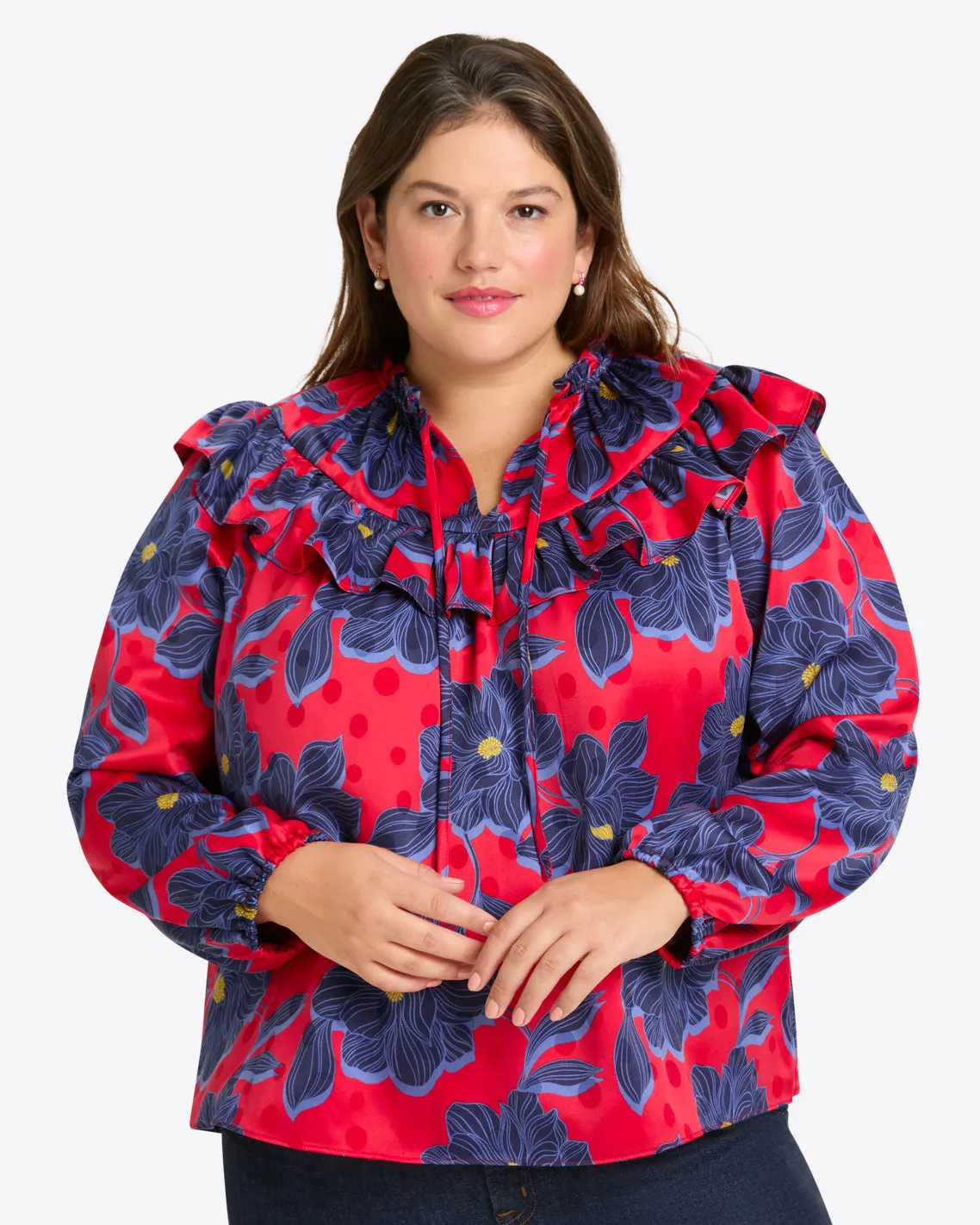 Gretchen Top in Magnolia Jacquard Dot sold by Draper James product image thumbnail 3