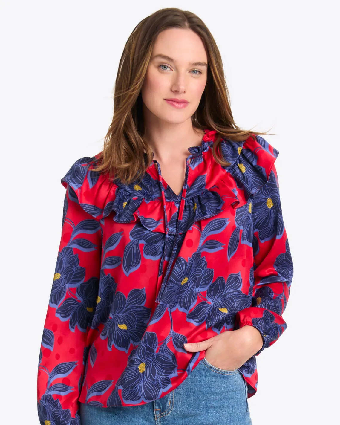 Gretchen Top in Magnolia Jacquard Dot sold by Draper James