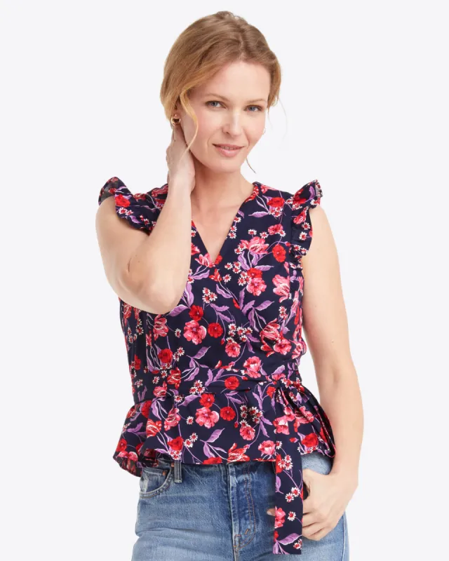 Reba Wrap Top in Field Poppy sold by Draper James