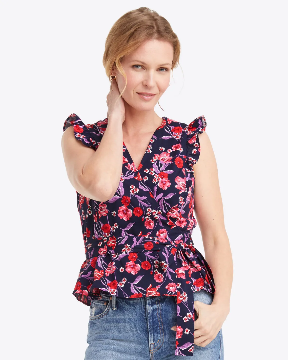 Reba Wrap Top in Field Poppy sold by Draper James