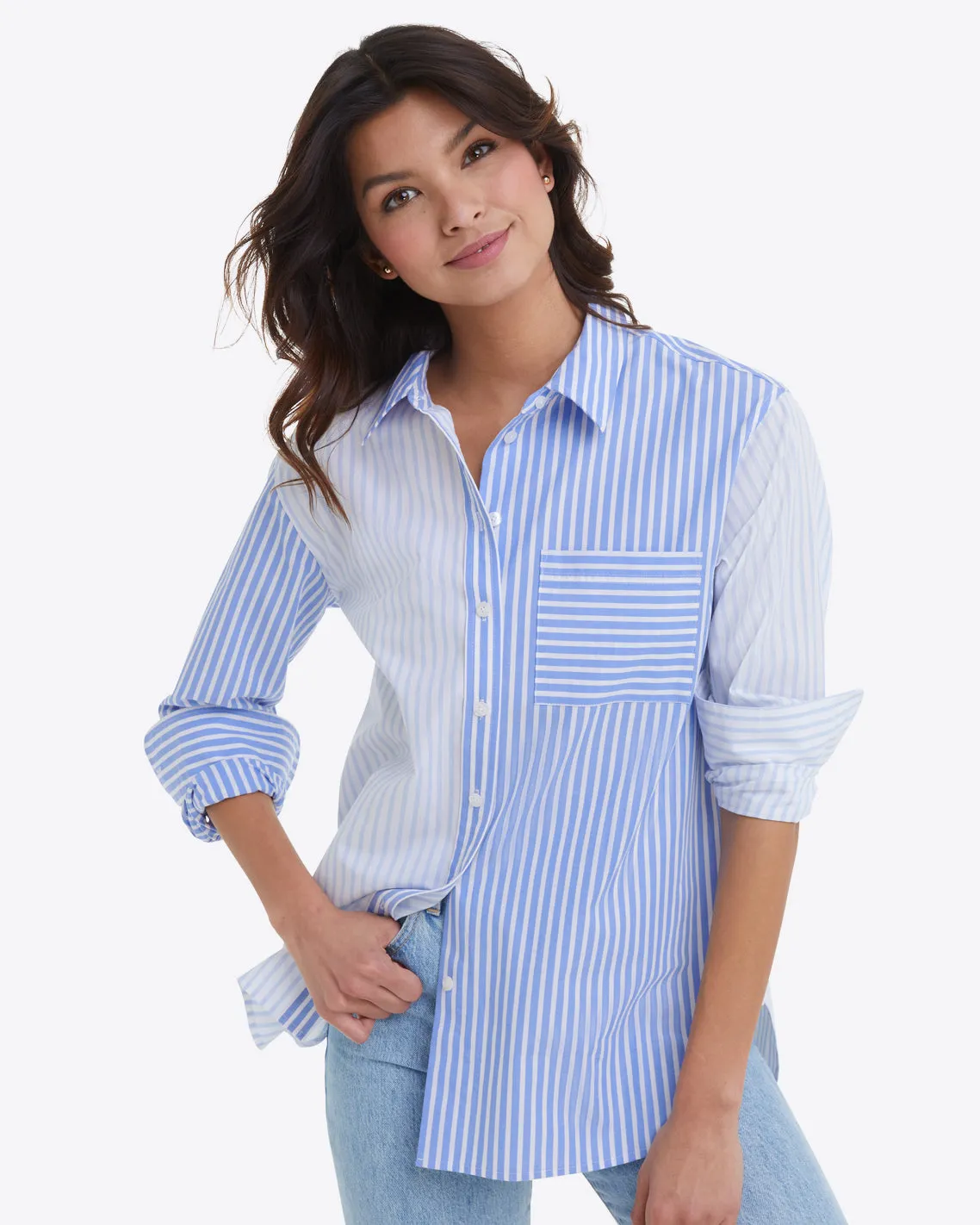 Lynn Long Sleeve Top in Blue Mixed Stripe sold by Draper James product image thumbnail 5