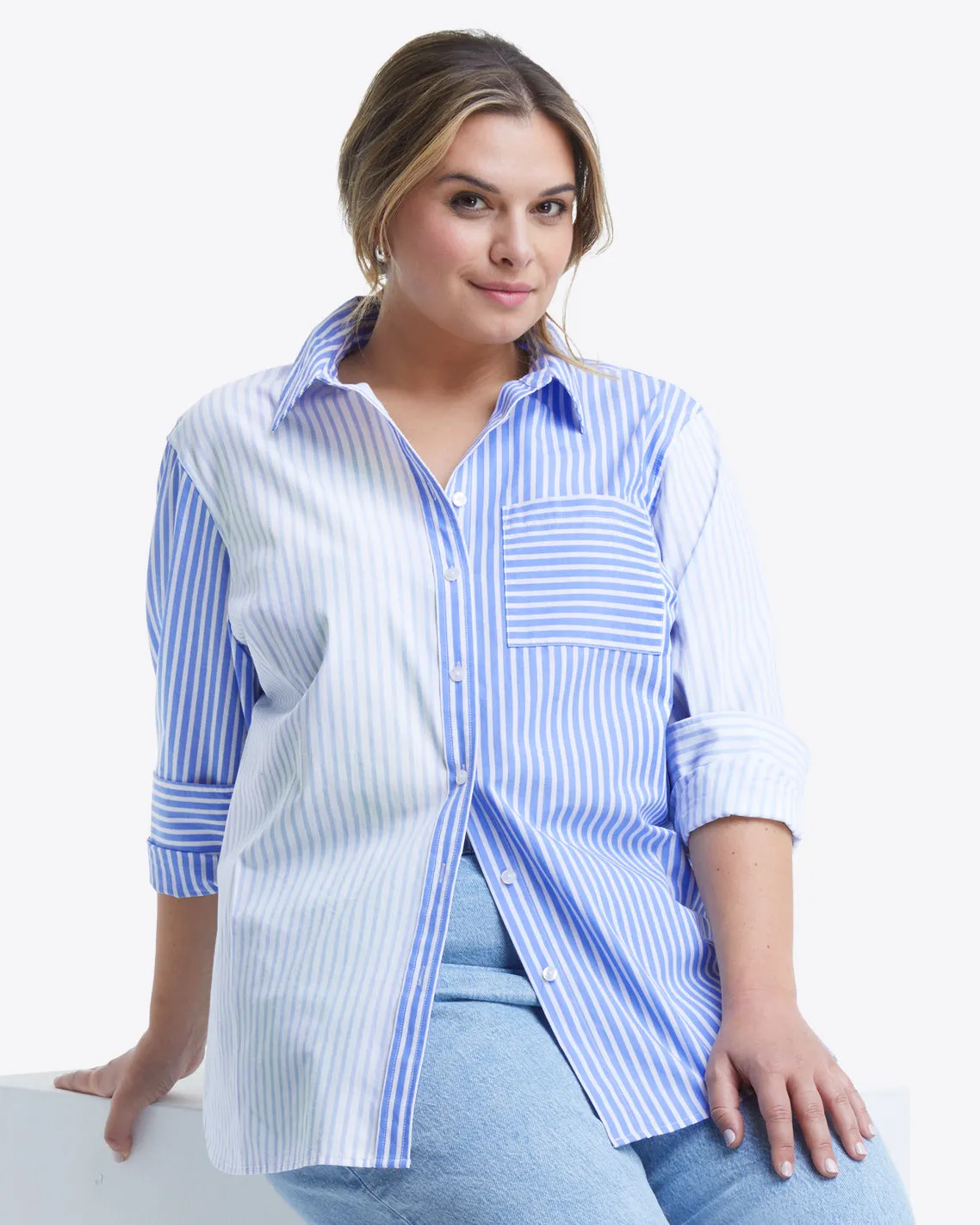 Lynn Long Sleeve Top in Blue Mixed Stripe sold by Draper James