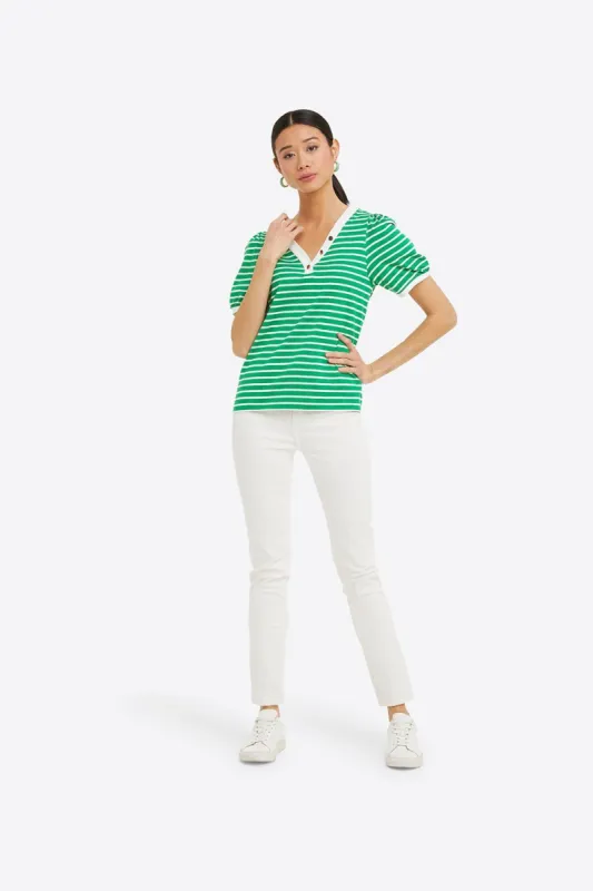 Puff Sleeve T-Shirt in Green Nautical Stripe sold by Draper James
