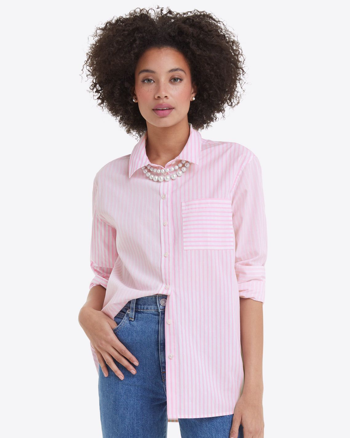 Lynn Long Sleeve Top in Pink Mixed Stripe sold by Draper James