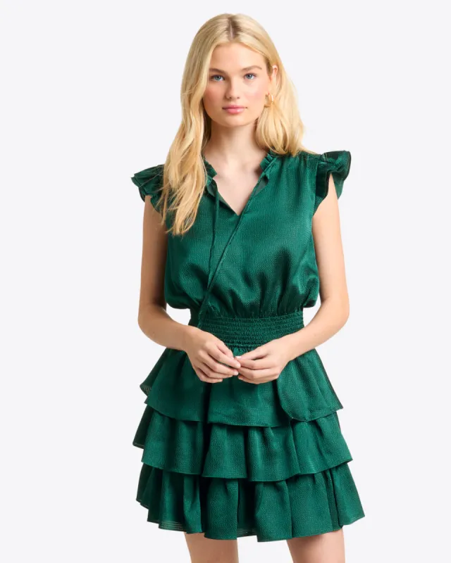 Alana Tiered Mini Dress in Hammered Satin sold by Draper James