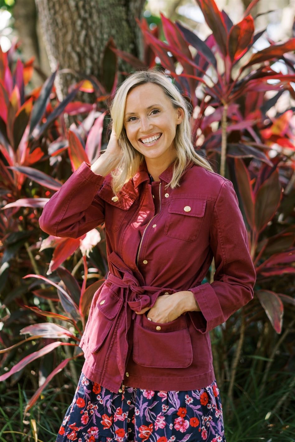 Field Jacket in Deep Berry Twill sold by Draper James