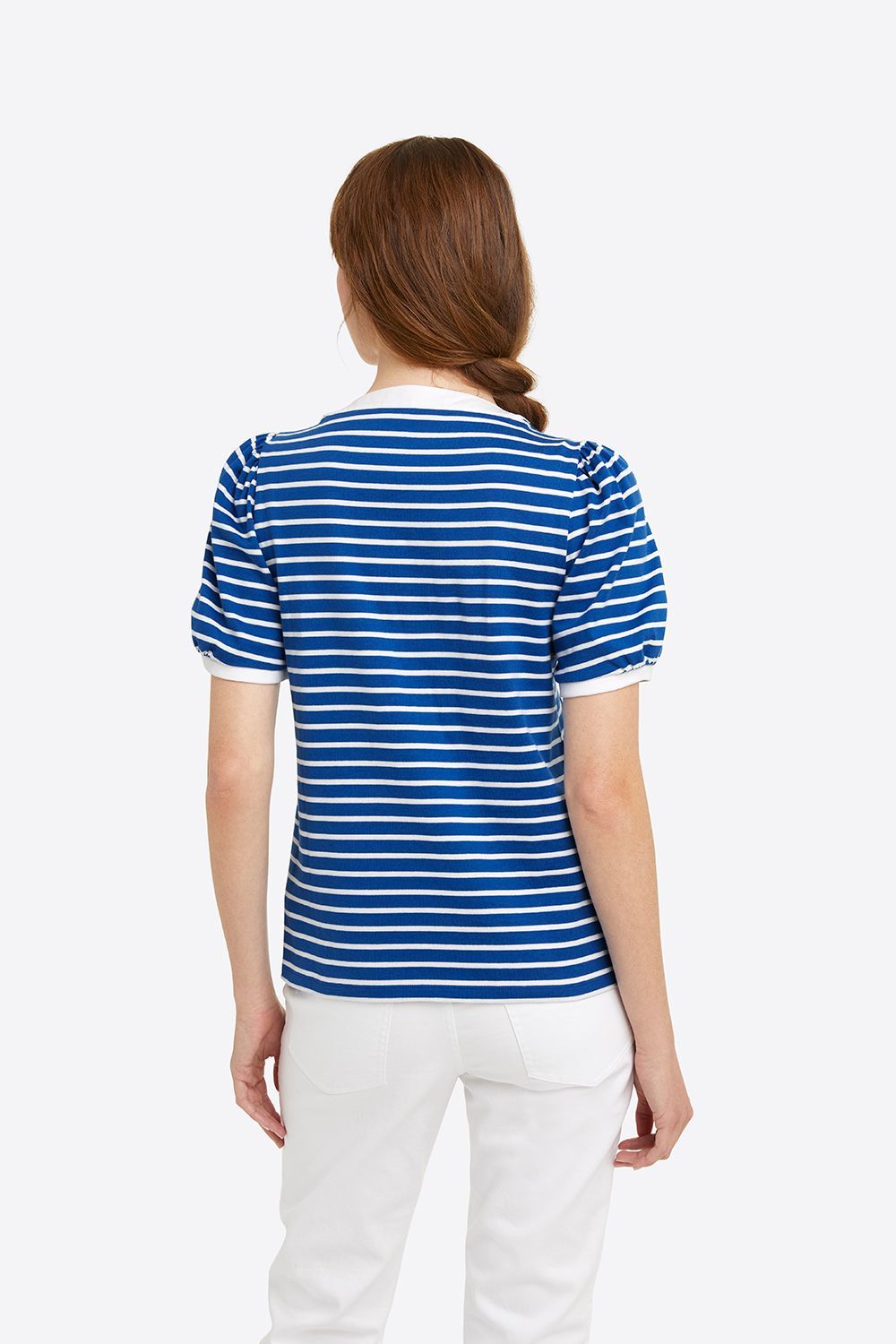 Puff Sleeve T-Shirt in Blue Nautical Stripe sold by Draper James product image thumbnail 3