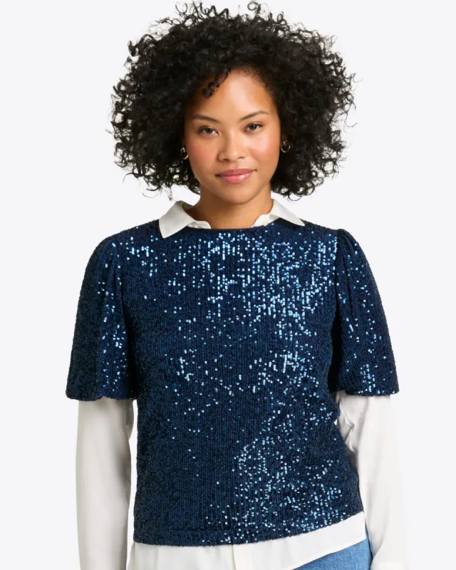 Flutter Sleeve Short Sleeve Top in Sequins sold by Draper James