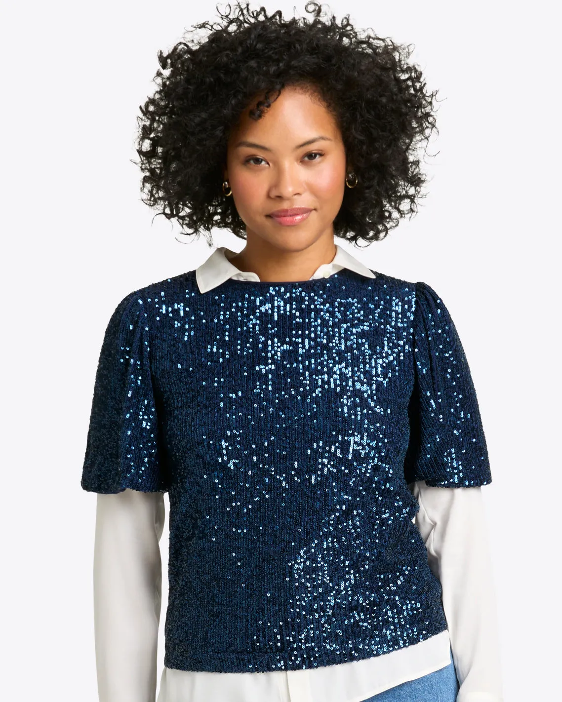 Flutter Sleeve Short Sleeve Top in Sequins sold by Draper James