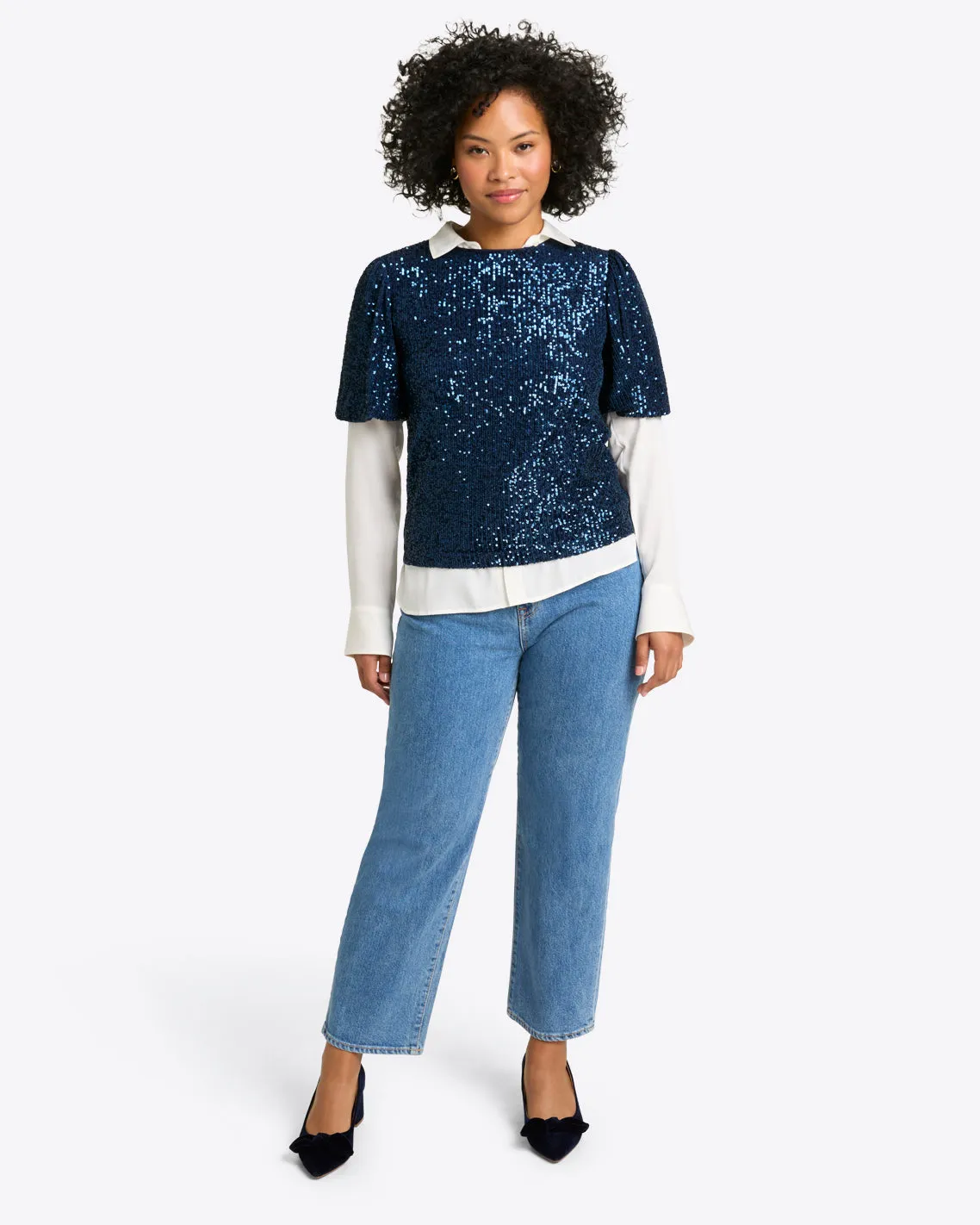 Flutter Sleeve Short Sleeve Top in Sequins sold by Draper James product image thumbnail 4