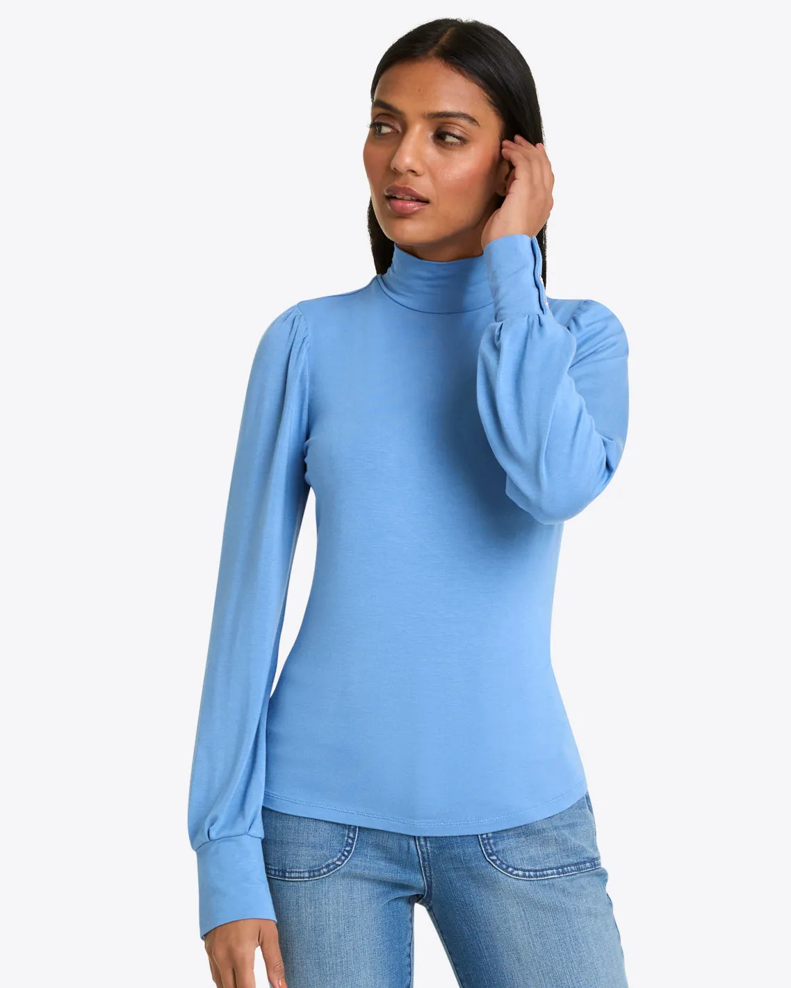 Long Sleeve Puff Mock Neck sold by Draper James