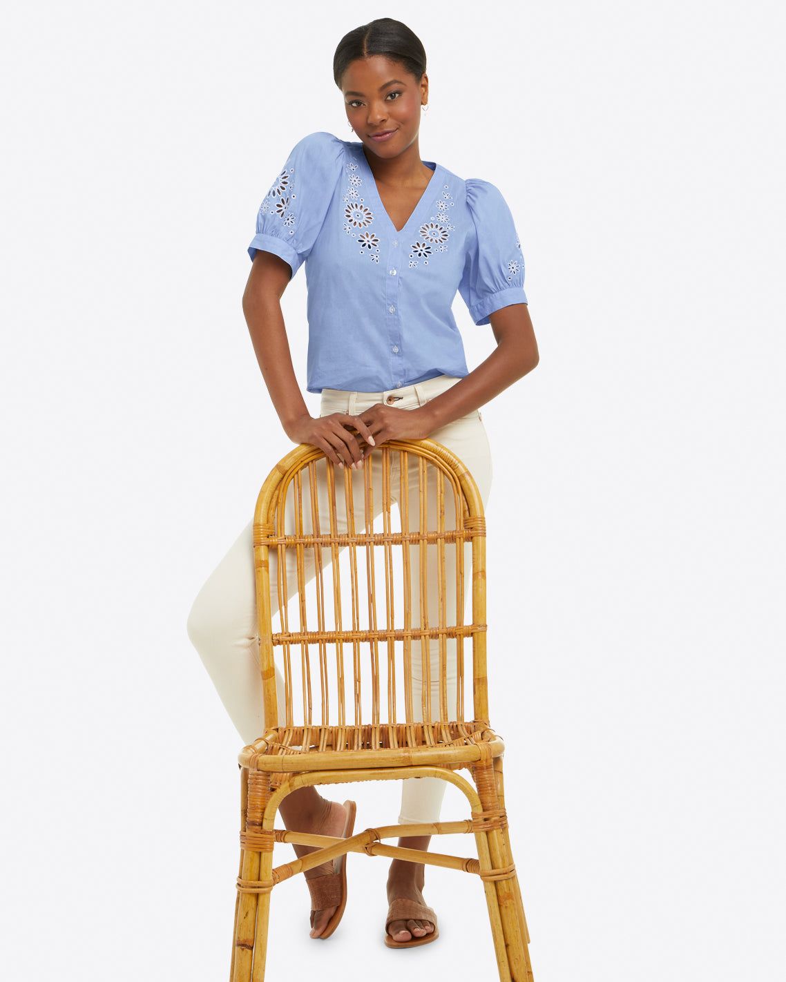 Button Front Top in Striped Eyelet sold by Draper James product image thumbnail 4