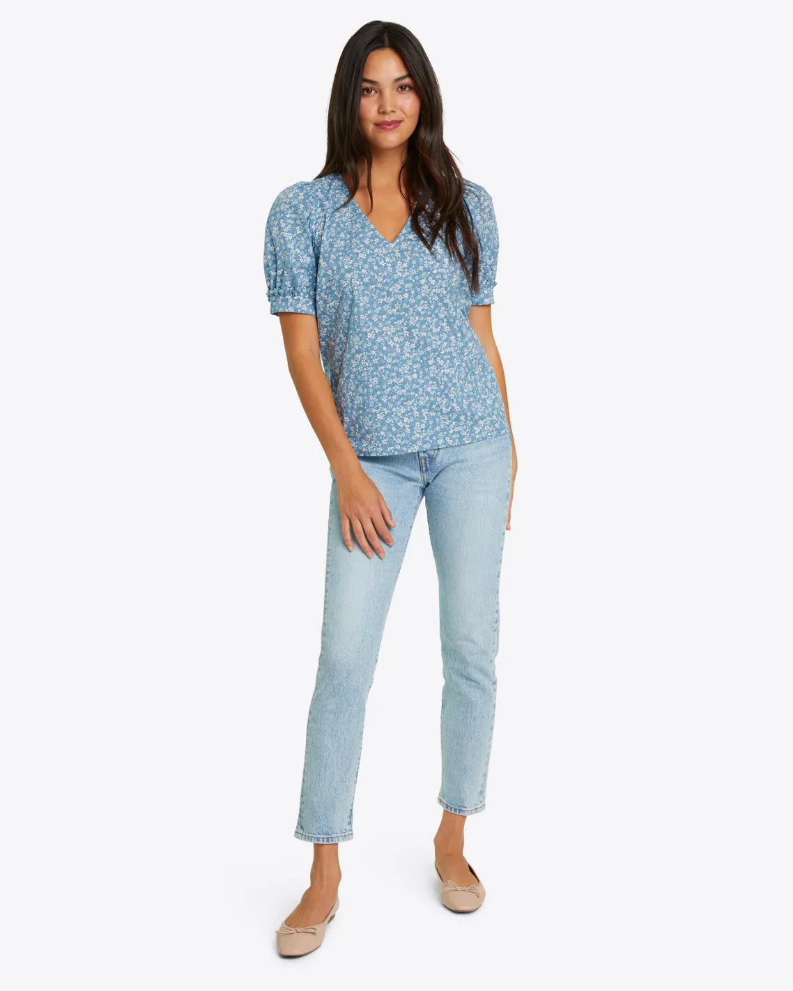 Heidi V-Neck Top in Bluebell Floral sold by Draper James product image thumbnail 2